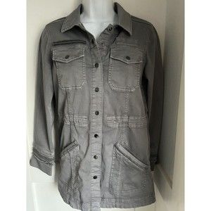 White House Black Market Military Jacket Gray Denim Stretch Womens XSP XS Petite